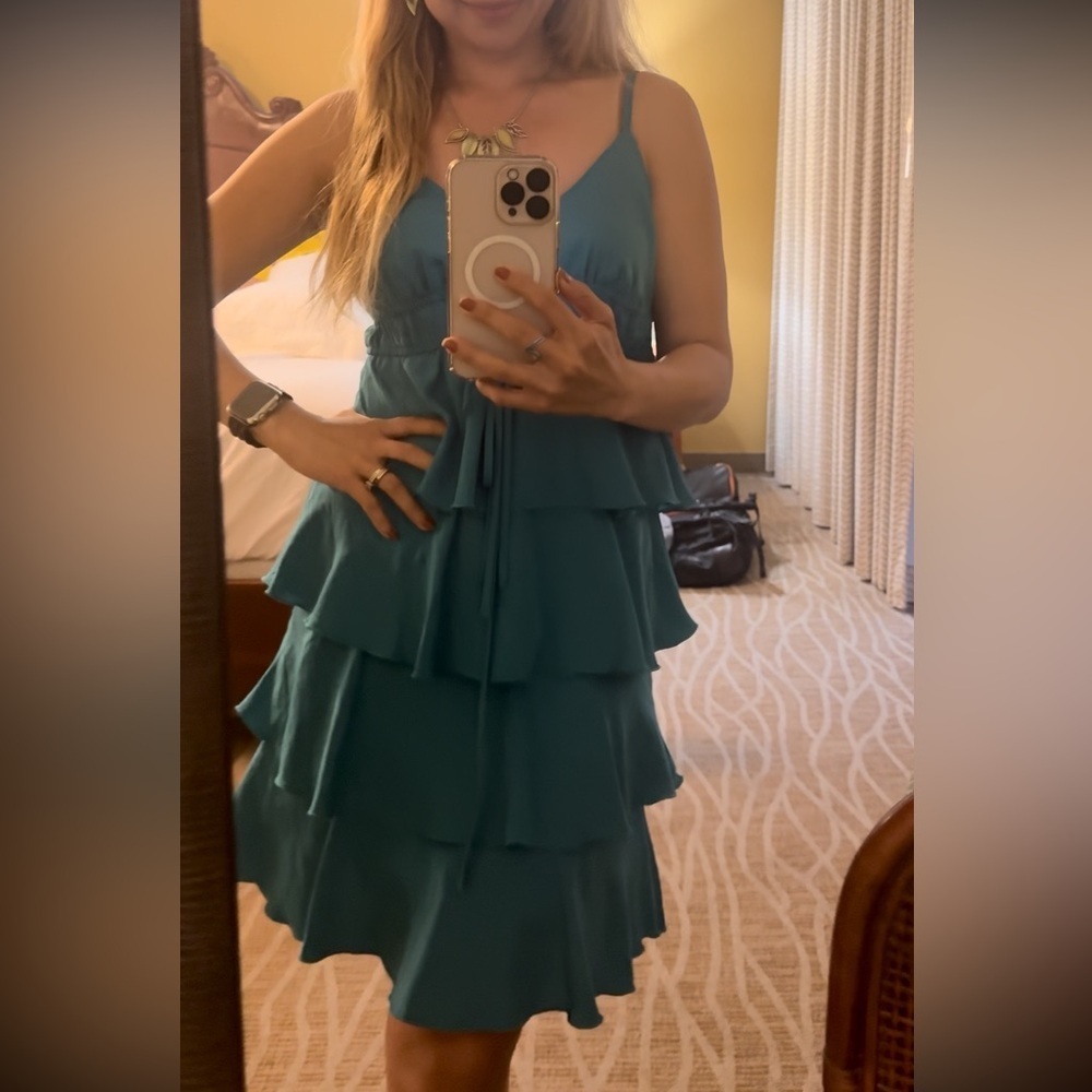 Johnny Martin Teal Layered Ruffle Dress